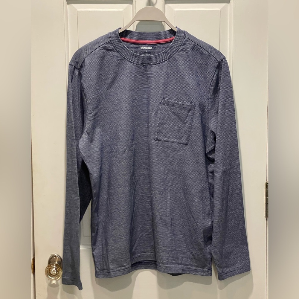 Bonobos Mens Long Sleeve 100% Cotton Shirt Size Large Blue/White Striped